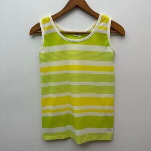 Miss Holly Vintage Striped Tank Top Yellow Green White Sleeveless Knit M 12-14
